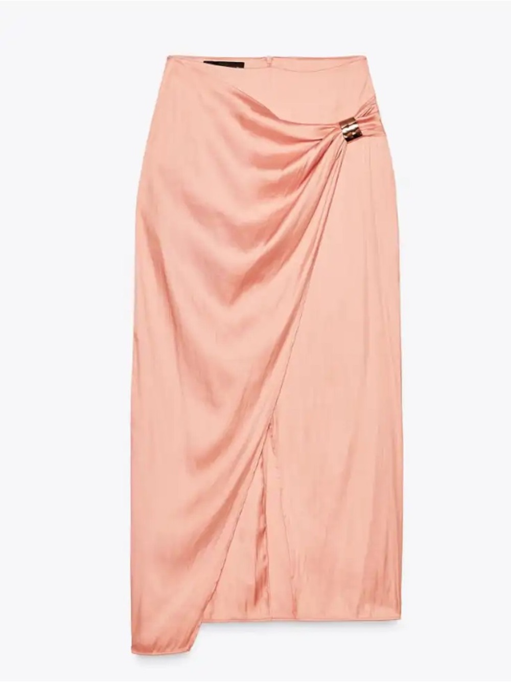 Zara Satin Draped Midi Skirt with Side Ring - Peach‎